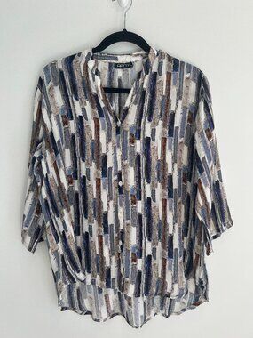 APNY Womens Large Brushstroke Print Button-Up Blouse